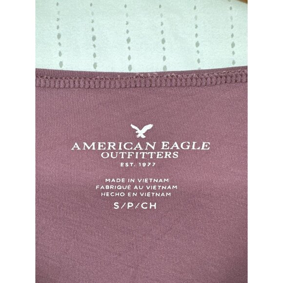 American Eagle Womens Top Sz S Mauve Ruffled Sleeve Stretch Knit V-Neck SoftAF - Picture 3 of 10